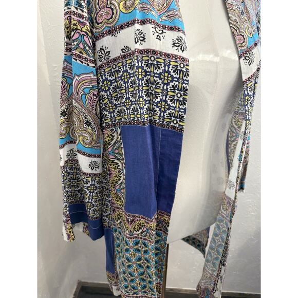 Chico's Women’s Duster Kimono Coverup Floral Medallion 100% Linen Size 0 (Small) - Picture 3 of 6